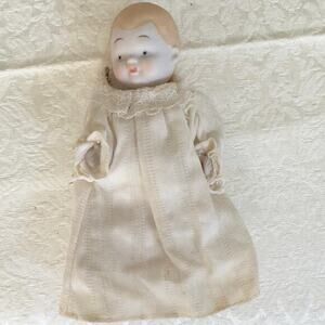 Vintage Shackman Peppermint Porcelain Bisque Strung Baby 5” Christening Doll